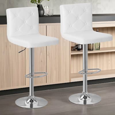 VECELO Bar Stools Set of 2 Armless Adjustable Swivel Modern PU Leather Button Barstools Four Colors are Available