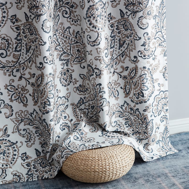 HLC.me Amalfi Paisley Faux Silk 100% Blackout Room Darkening Thermal Energy Efficient Curtain Grommet Panels, 2 Panels