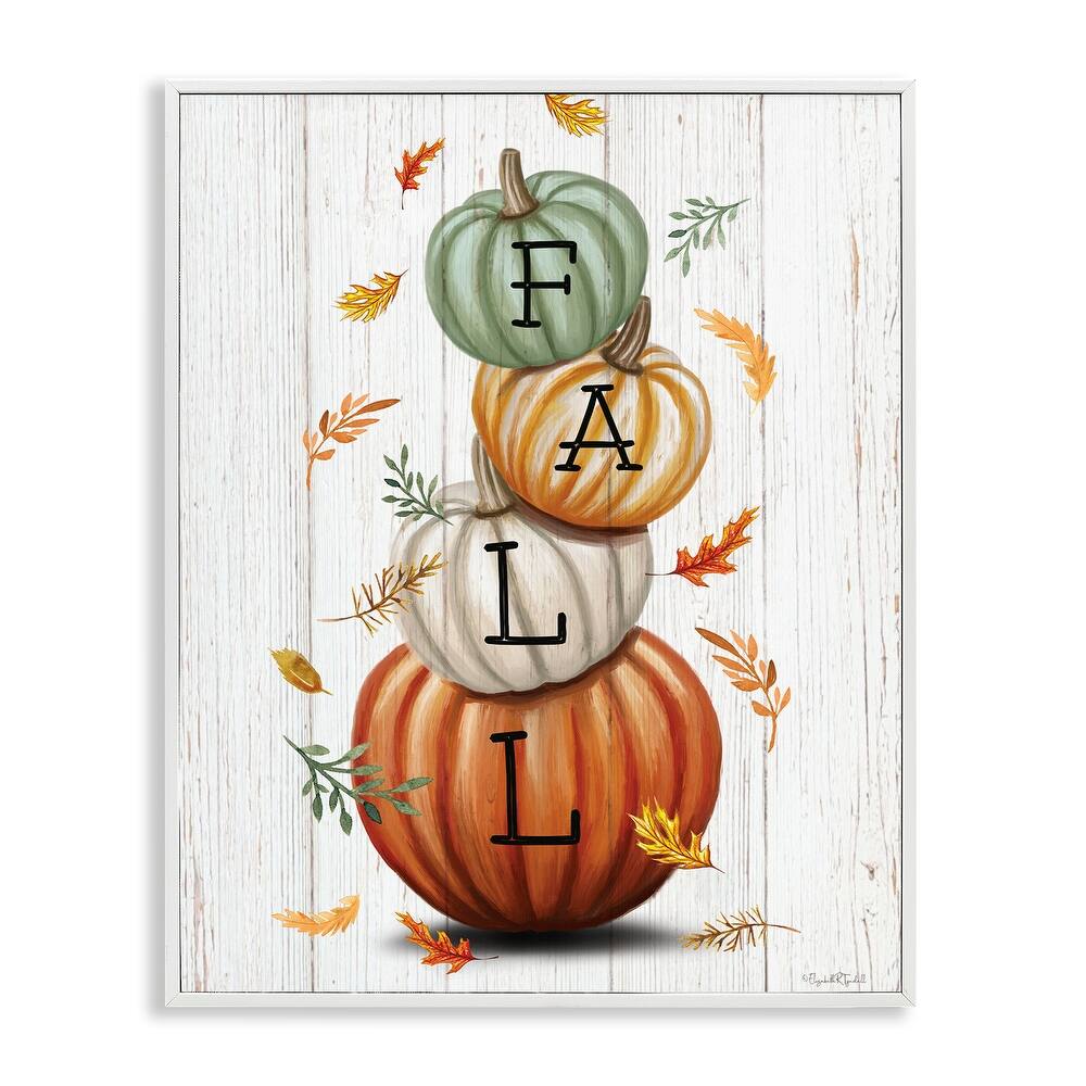 Stupell Falling Leaves & Pumpkin Stack Framed Giclee Art Design By Elizabeth Tyndall