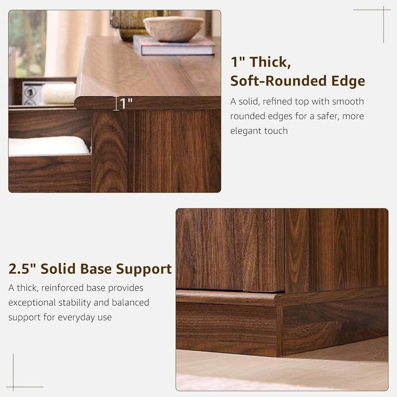 Modern Arched 3 Drawers Nightstand with Charging Station, Side Table