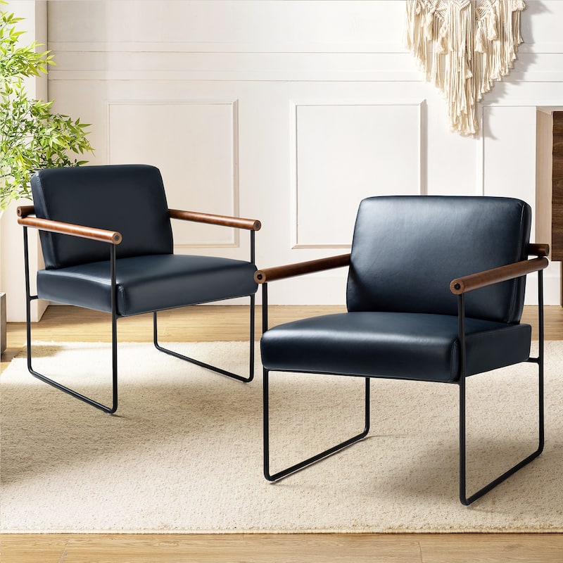 Justo Modern Accent Armchair with Metal Base and Removable Cushion Set Of 2 By HULALA HOME - Navy
