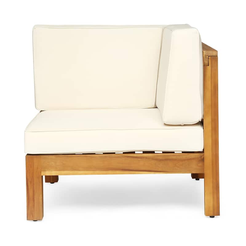 Roomfitters Outdoor 2-Seater Sectional Loveseat with Coffee Table, Wooden Patio Sofa Set with Cushions