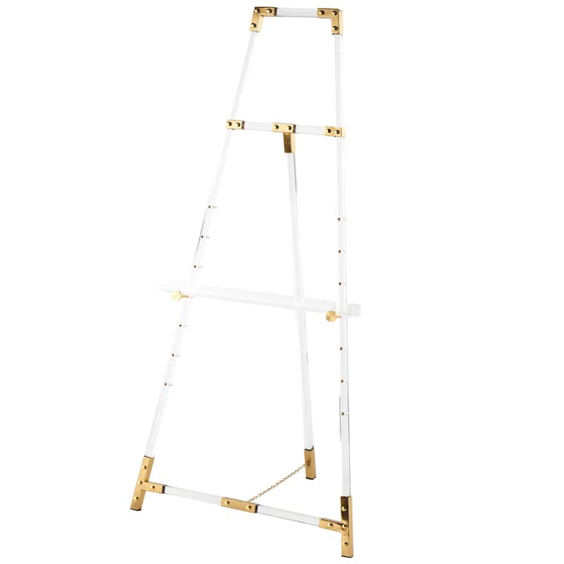 Acrylic Plastic Adjustable 7 Tier Display Easel with Silver or Gold Accents and Chain Support - Clear - Roche River Decor - Gold - 57"H