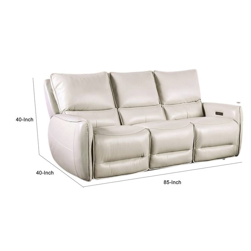 Pono Power Reclining Sofa, Beige Top Grain Leather, 85 Inch, Zero Gravity