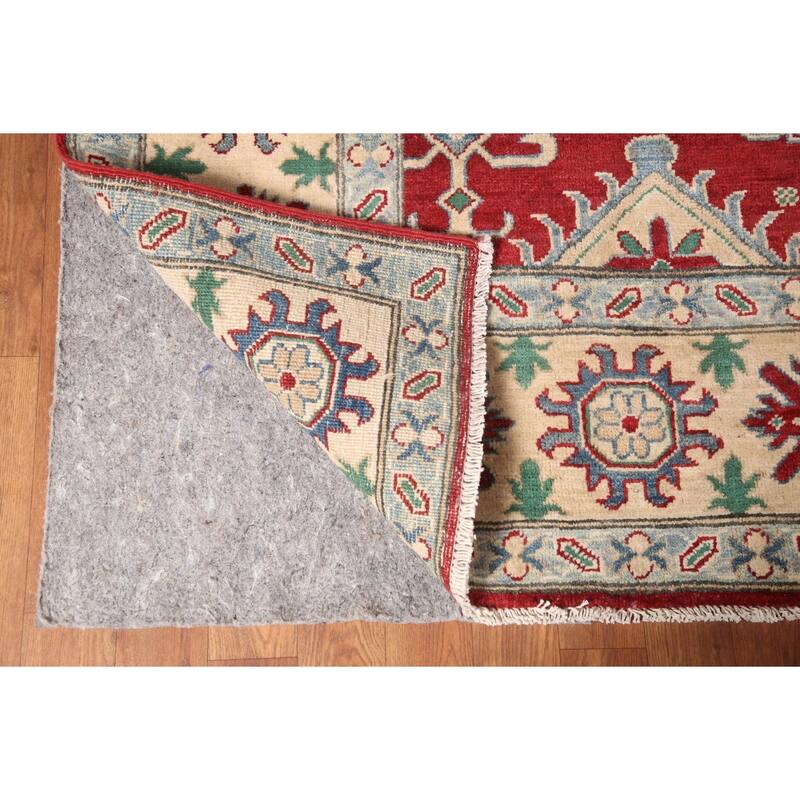 Kazak Area Rug Handmade Geometric Red Wool Carpet - 6'6" x 9'11"