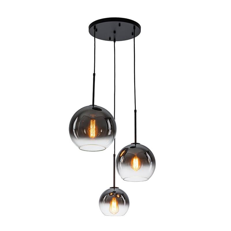 3-Light Round Polished Glass Globe Bubble Pendant Light