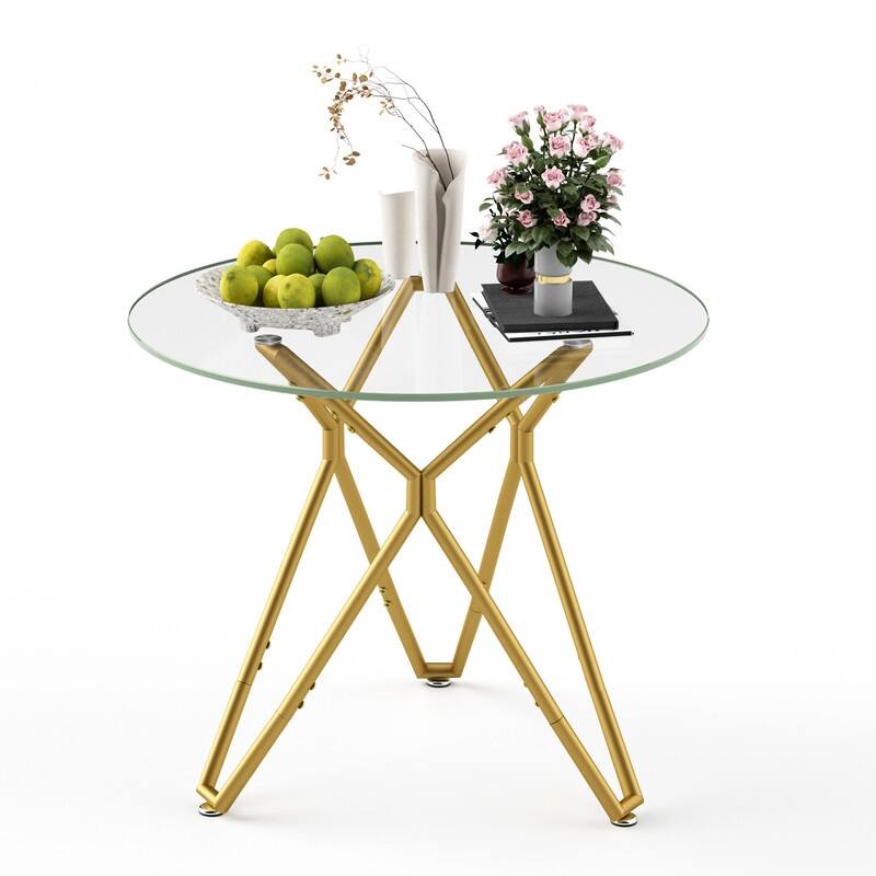 Gold Modern Tempered Glass Dining Table with Metal Legs for Kitchen, Living Room