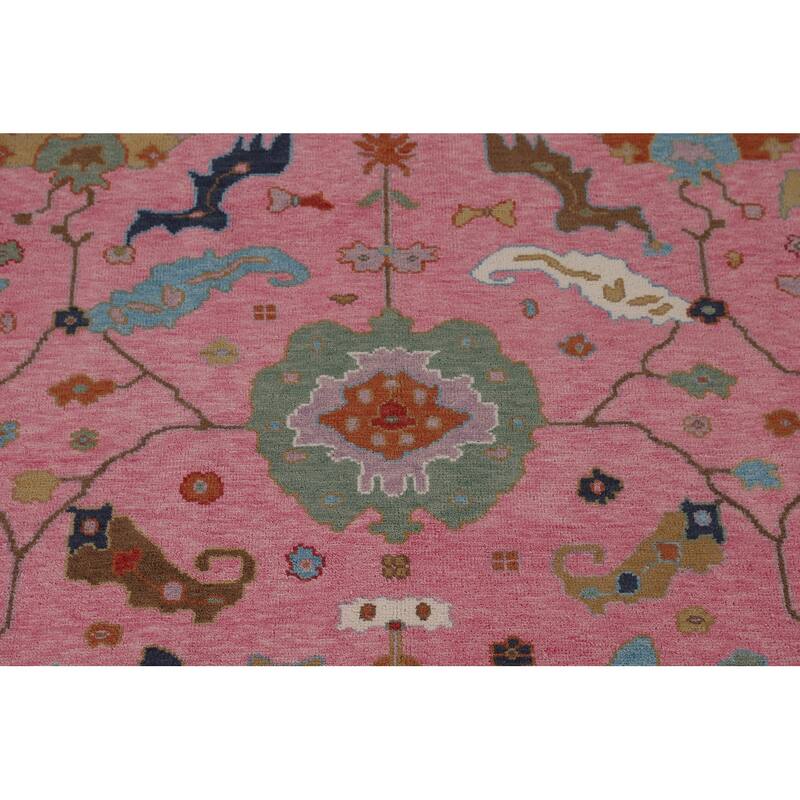 All-Over Pink Oushak Oriental Area Rug Handmade Wool Carpet - 8'10"x 11'10"