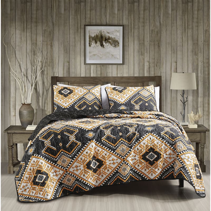 Evana Luxury 3 Piece Reversible Bedspread - Black - Oversized Queen