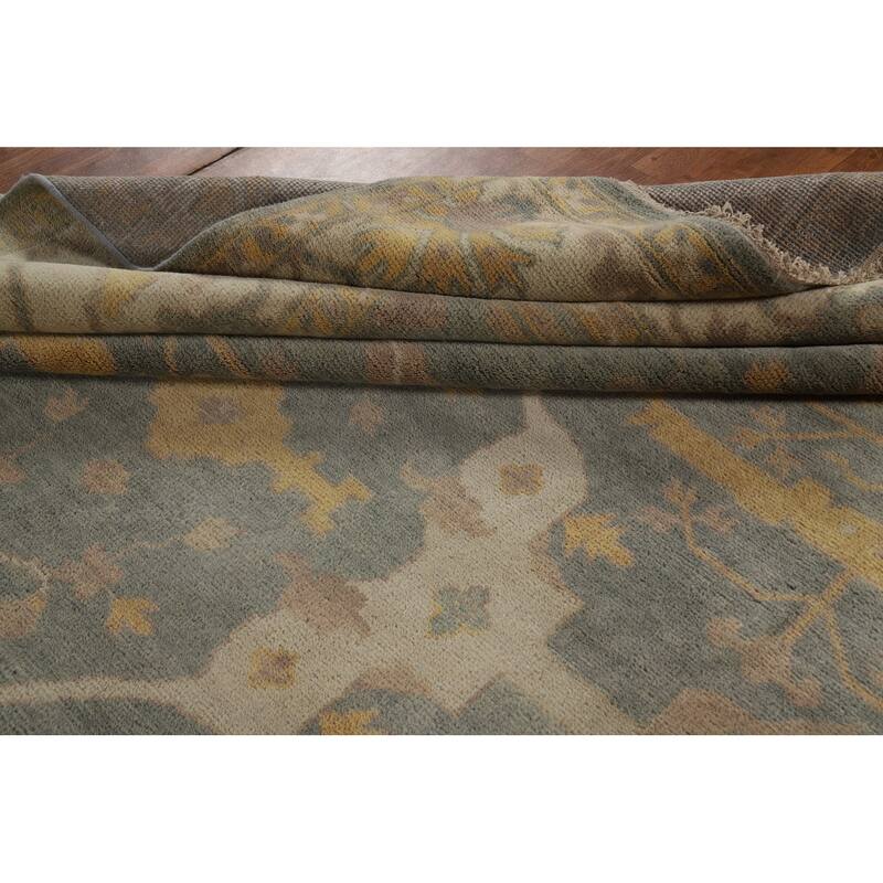 Oushak Indian Area Rug Hand-Knotted Transitional Green Wool Carpet - 9'11"x 13'8"