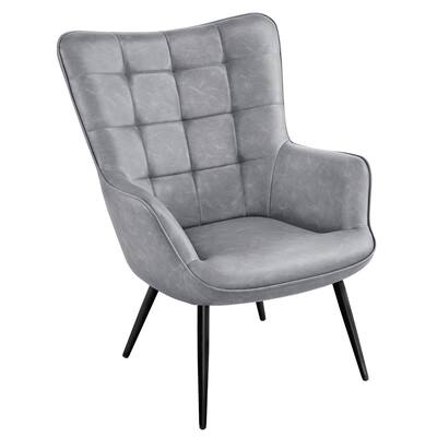 Wingback Accent Chair, Gray Faux Leather