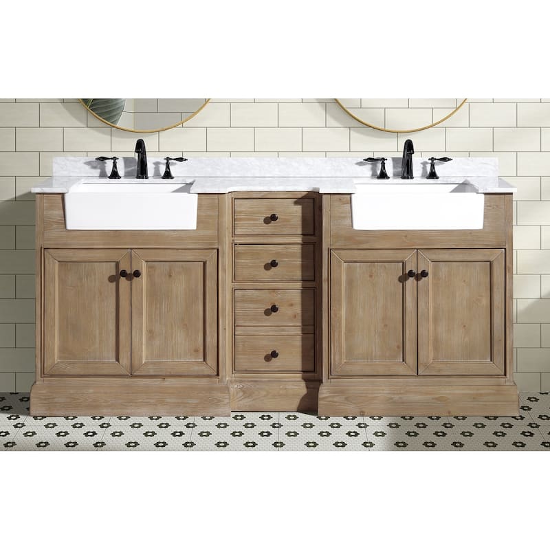 Ari Bath, Kelly 72" Bathroom Vanity, Weathered Fir Finish, Italian Carrara Marble - 72
