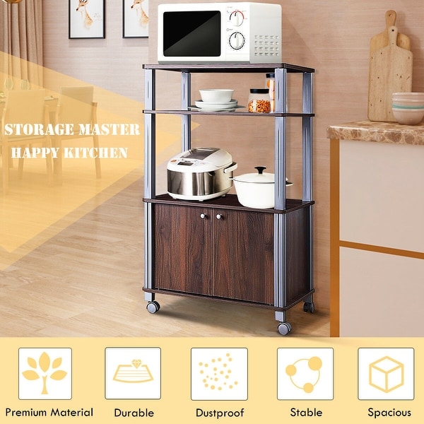 Bakers Rack Microwave Stand Rolling Storage Cart Kitchen Furniture Cabinet US
