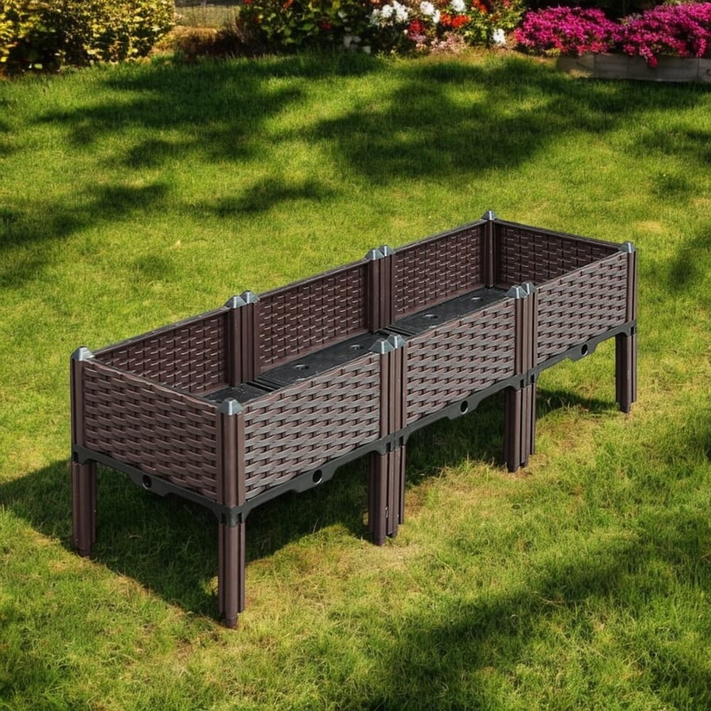 HomeRoots 47" X 16" Dark Brown Heavy Duty Plastic Rectangular Self Watering Raised Garden Bed