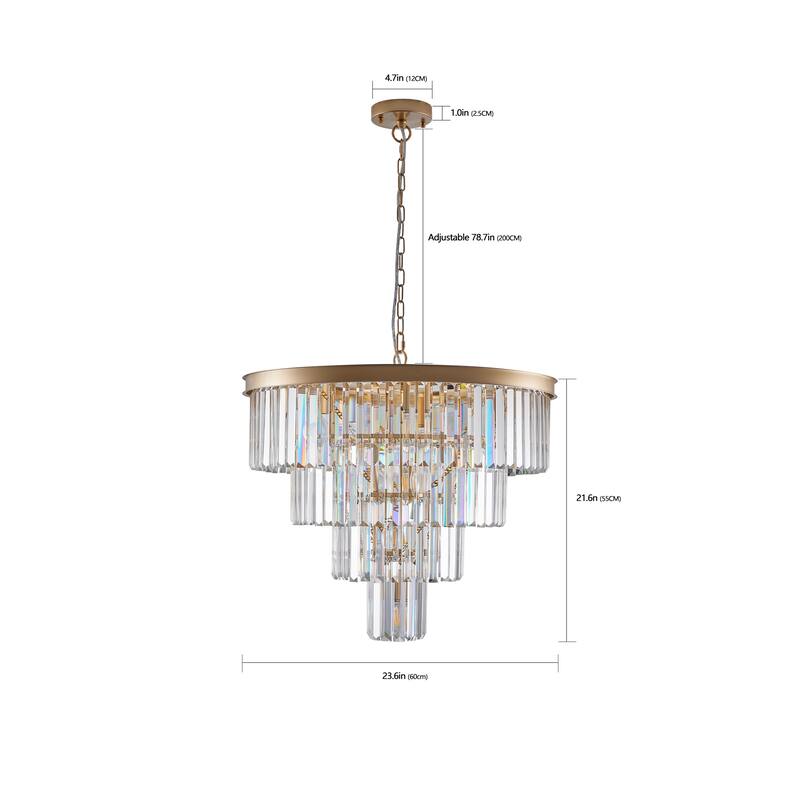 24" Contemporary Crystal Modern Chandeliers Crystal Ceiling Chandelier 4 Tier Golden Chandelier Lighting (Bulbs Not Included)