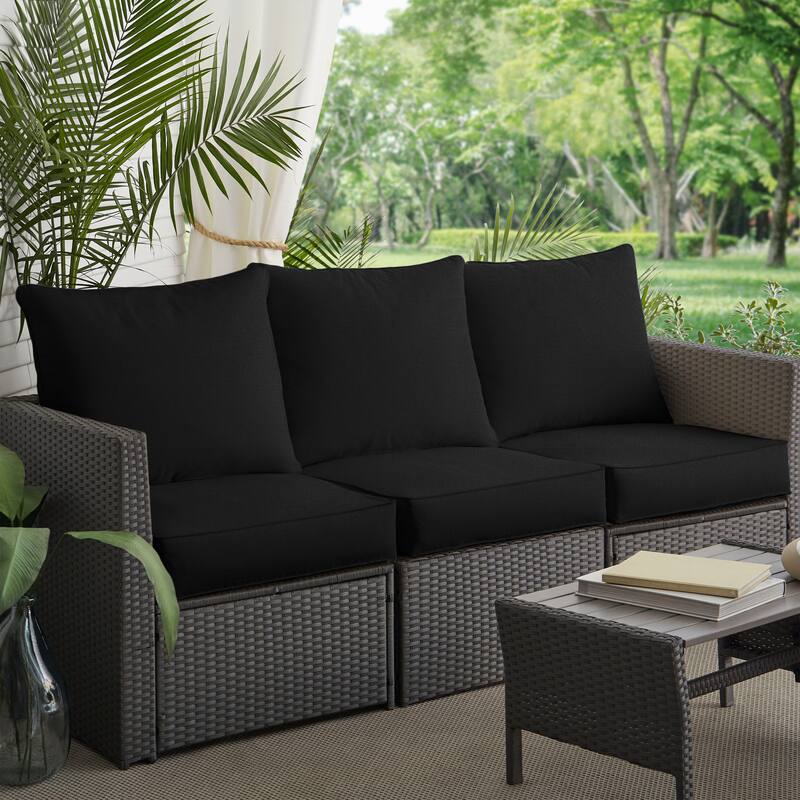Sorra Home Sunbrella Outdoor Deep Seating Sofa Cushion Set - Sunbrella - Canvas Black/Canvas Black - 30 in W x 27 in D x 5 in H