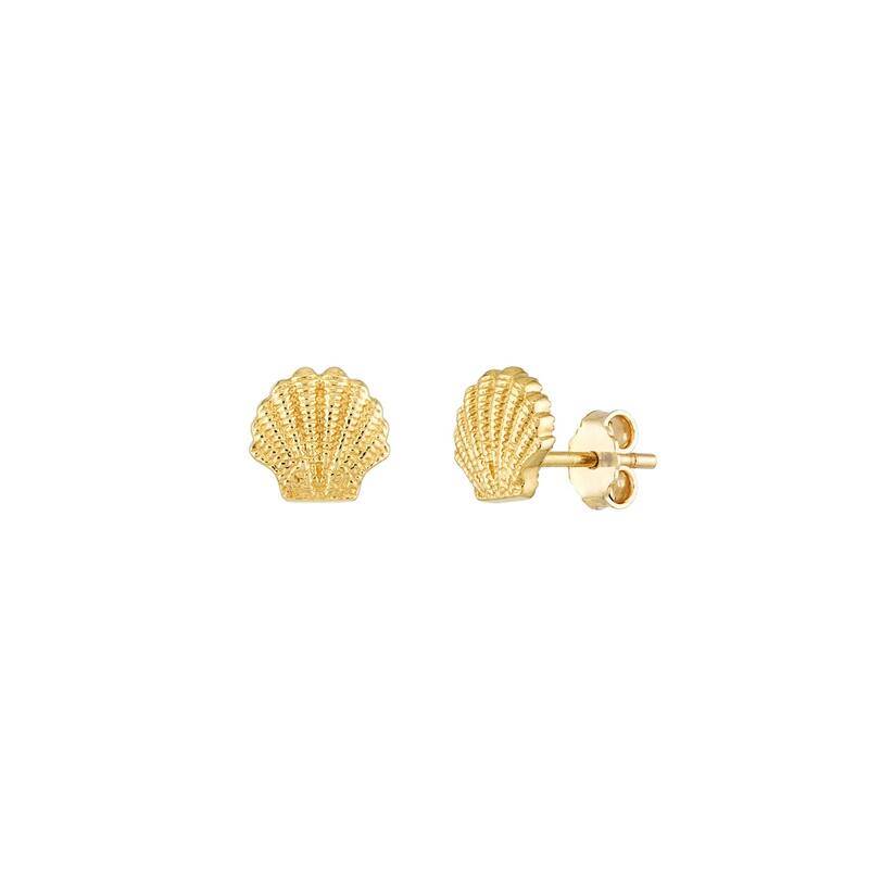 Curata 14k Yellow Gold 6mm Small Textured Seashell Stud Earrings