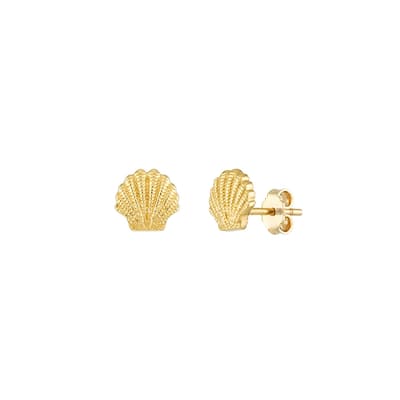 Curata 14k Yellow Gold 6mm Small Textured Seashell Stud Earrings