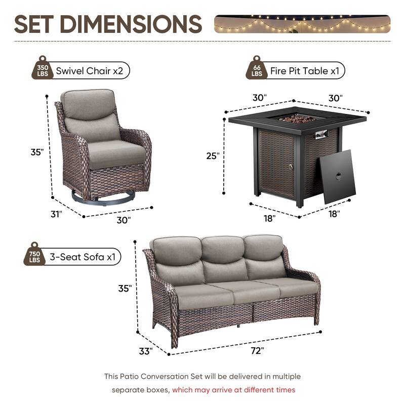 Pocassy 30 In Outdoor Fire Pits with Patio Sofa Swivel Glider Chari Furniture.