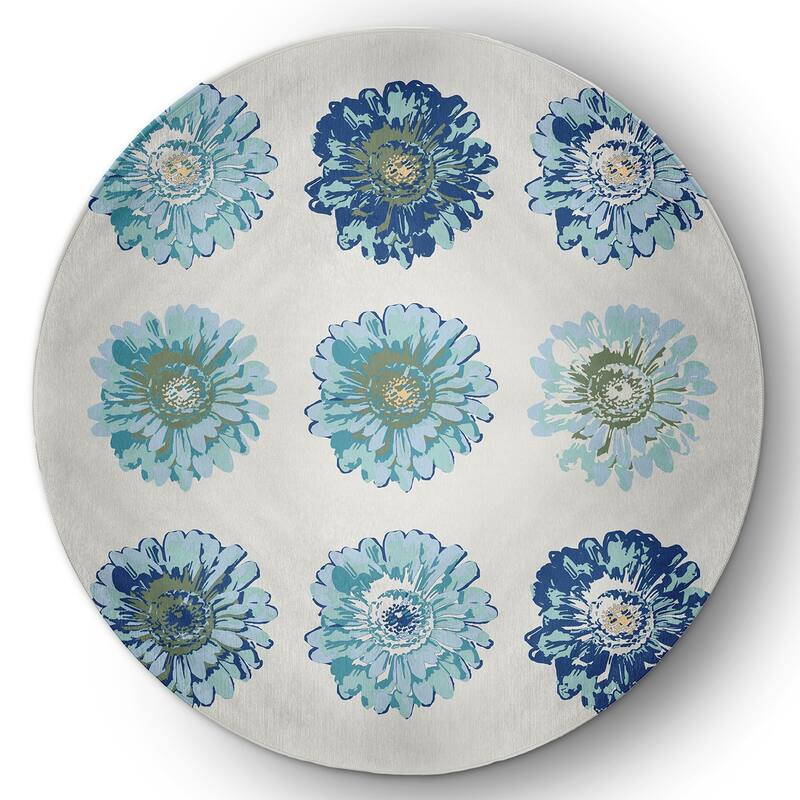Gypsy Floral Spring Chenille Indoor/Outdoor Rug - Dark Cobalt Blue - 5' Round