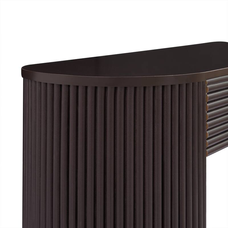 Retro Console Table with Storage, 3 Drawers, 1 Table-Leg Niche, Round Slat Aesthetic, Entryway, Living Room & Hallway