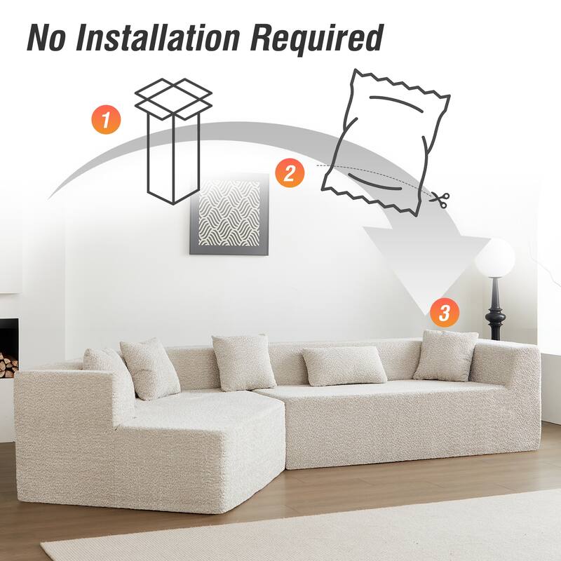 127.5" Polyester Upholstered Modular Oversized Minimalist Comfy Sectional Compressed Sofa