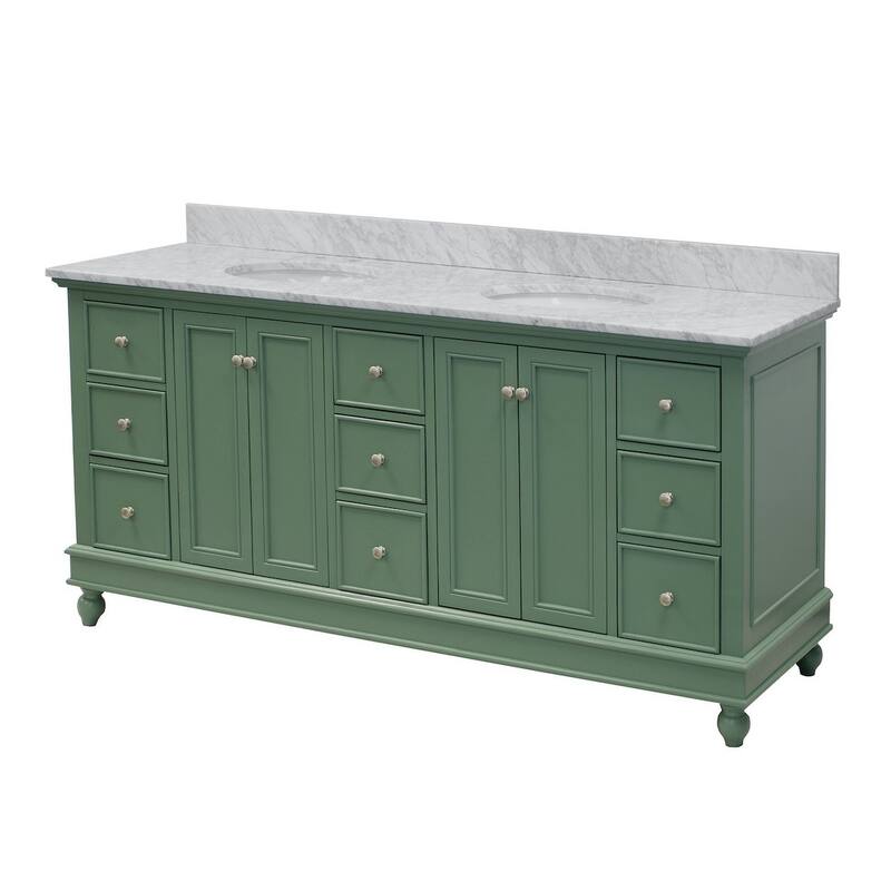 KitchenBathCollection Bella 72" Double Bathroom Vanity with Carrara Marble Top