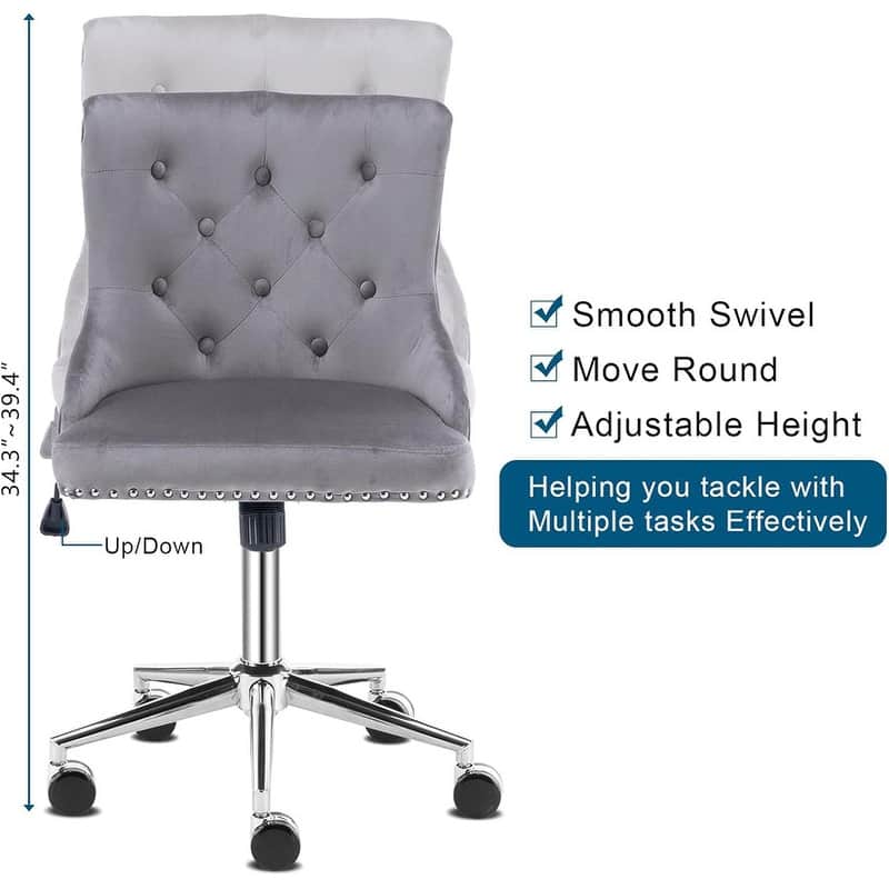 VINGLI Pink Velvet Office Chair with Wheels
