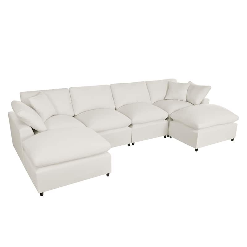 Merax Modern Large U-Shape Sectional Sofa, 2 Large Chaise with Removable Ottomans