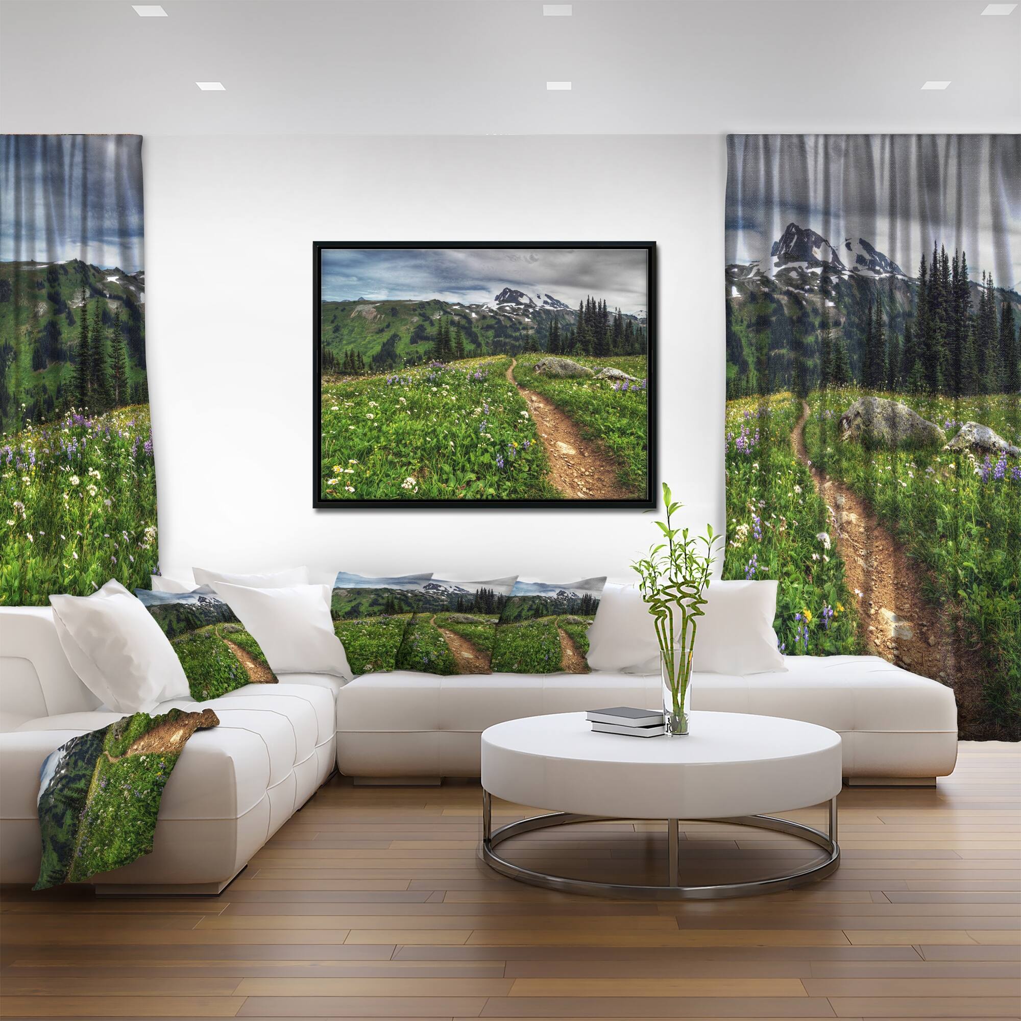 Designart "Path Through Flowering Fields" Extra Large Landscape Framed