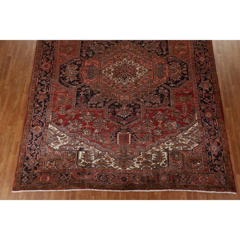 Hand Knotted Oriental 100% Wool Carpet Traditional Medallion Red Heriz Area Rug - 12' 9'' X 10' 0''