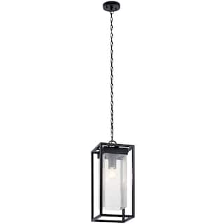 Kichler Mercer 24 inch 1 Light Outdoor Pendant with Clear Seeded Glass in Black Finish
