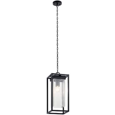 Kichler Mercer 24 inch 1 Light Outdoor Pendant with Clear Seeded Glass in Black Finish