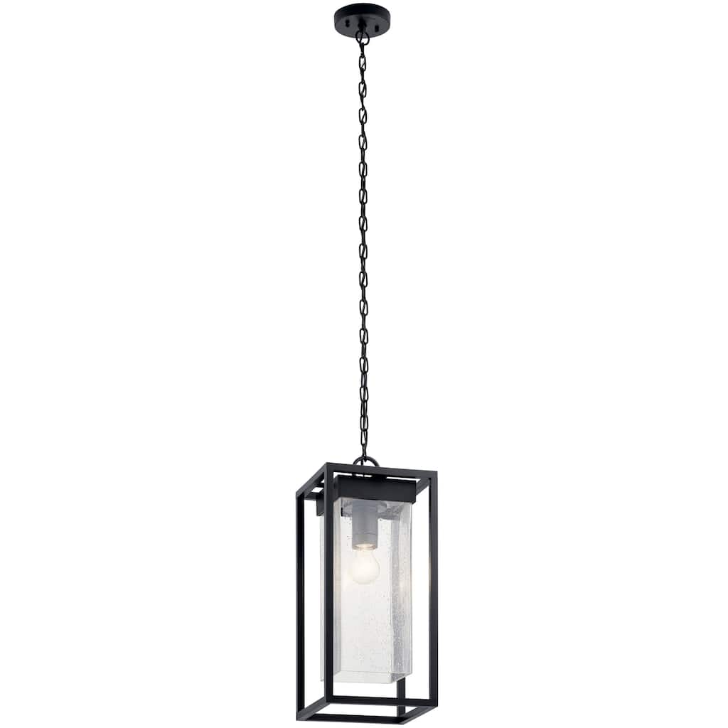 Kichler Mercer 24 inch 1 Light Outdoor Pendant with Clear Seeded Glass in Black Finish