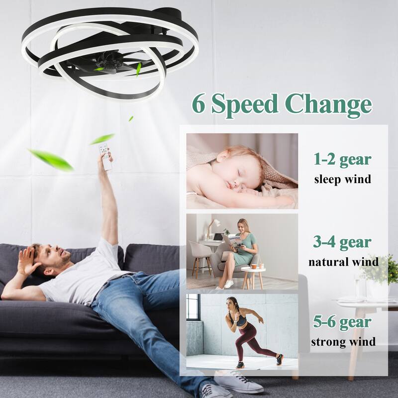 Cusp Barn 24 Inch Low Profile DIY Shape Ceiling Fan with Lights, Flush Mount Silent DC Motor Fandelier, Dimmable LED Lighting