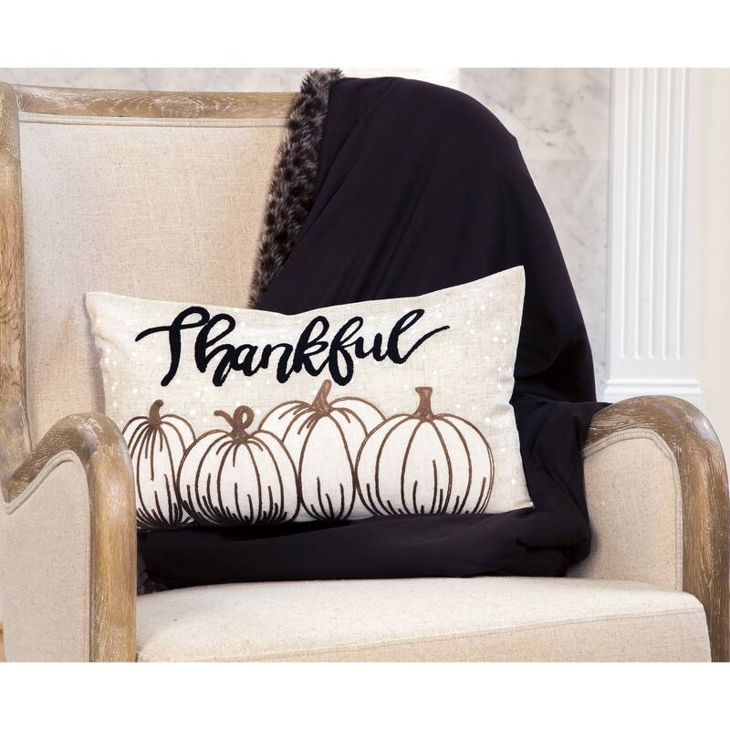 Thankful Pumpkin Applique Harvest Pillow 12" by 20"