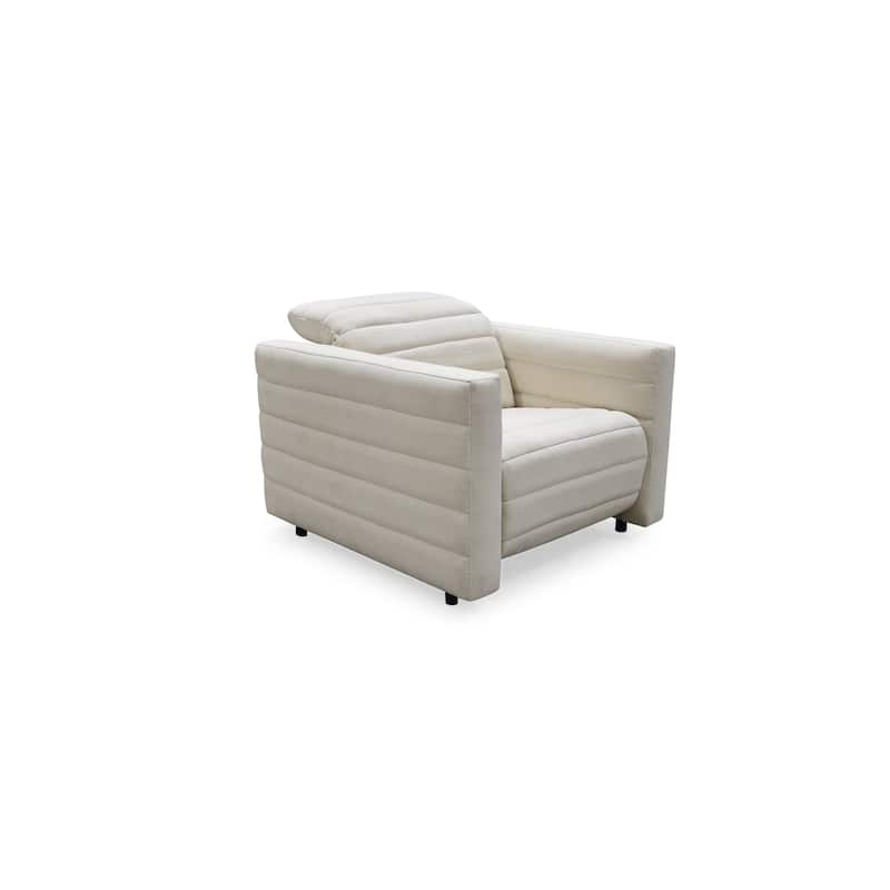 NADAAL STUDIOS Serelith Recliner Chair, Channel-Tufted Chenille Fabric with Power Motion, Rubberwood Frame, Off White