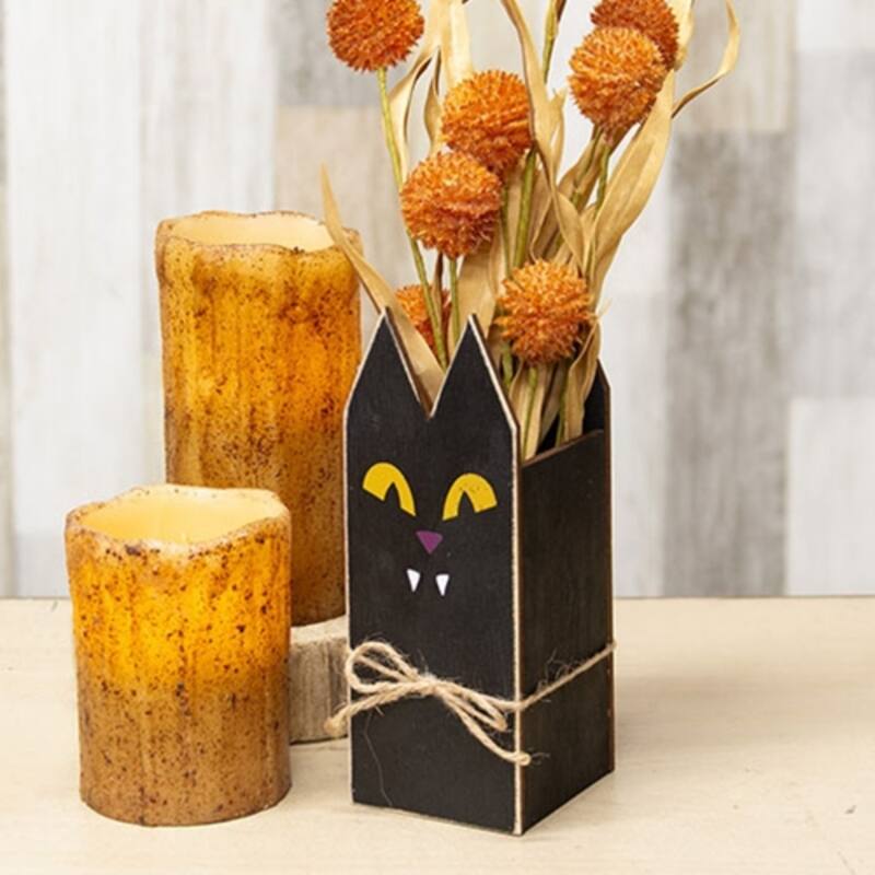 Distressed Wooden Spooky Black Cat Branch Box Halloween Decor
