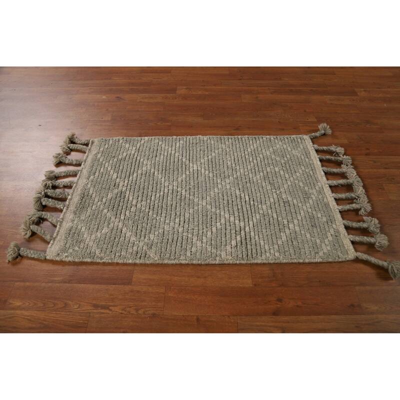 Trellis Striped Moroccan Indian Accent Rug Handmade Wool Carpet - 2'0"x 3'0"