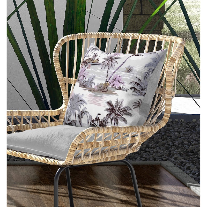 Tropical Beach Indoor/Outdoor Reversible Throw Pillow Grey and Pink