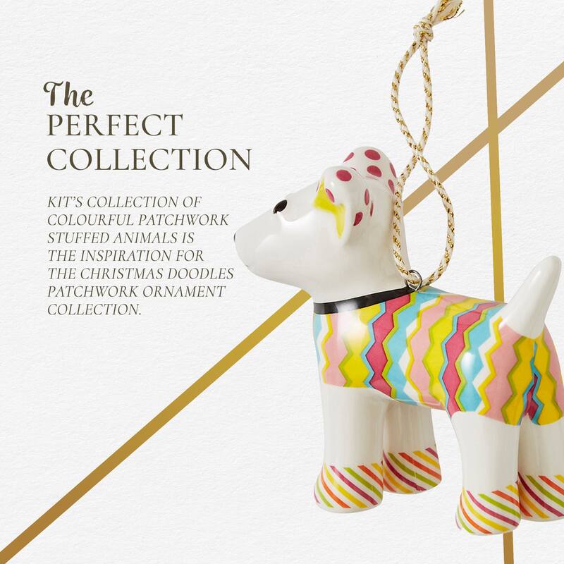 Spode Kit Kemp Christmas Tiffany Pooch Patchwork Ornament - 3" H