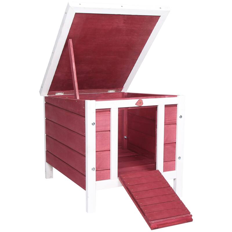 Small Wooden Dog House with Openable & Waterproof Roof - Red