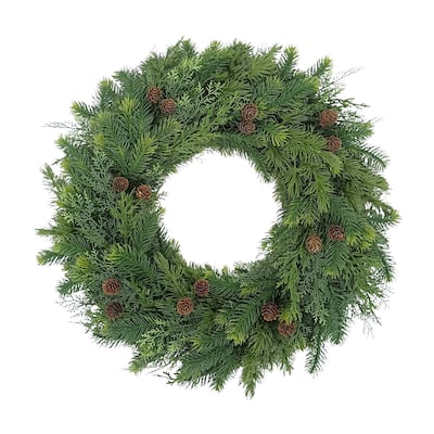 Puleo International 24" Artificial Christmas Wreath with Soft PE Tips Adorned with Pinecones