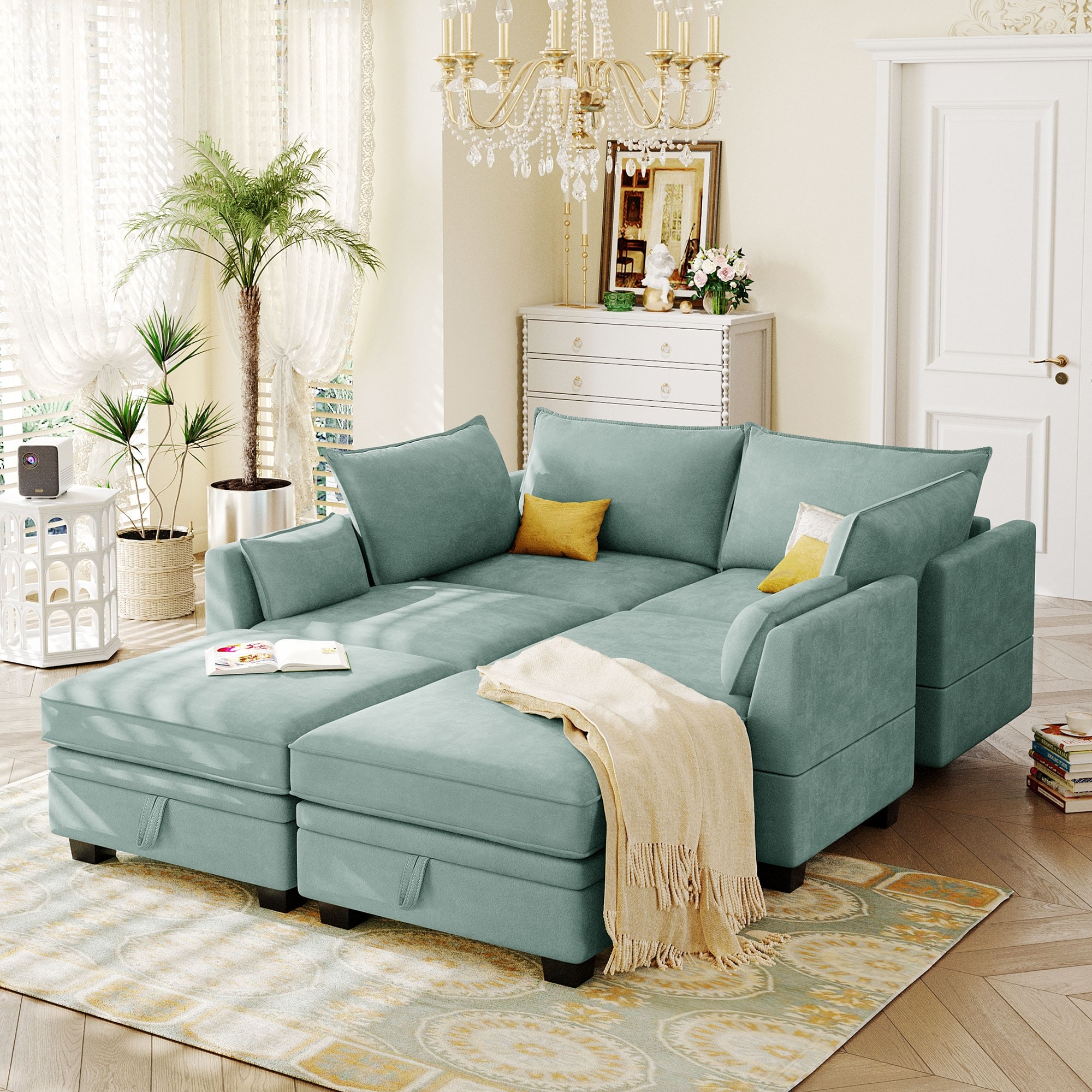 Light teal shop sectional sofa