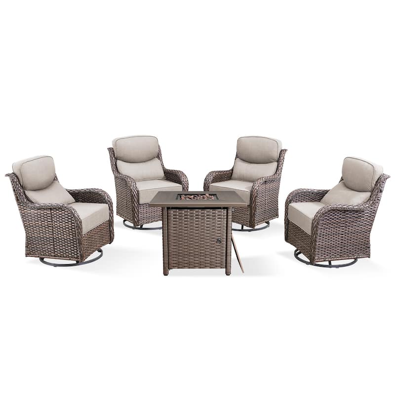 Pocassy 5 Pieces Outdoor 6" Swivel Chairs with Fire Pit Table