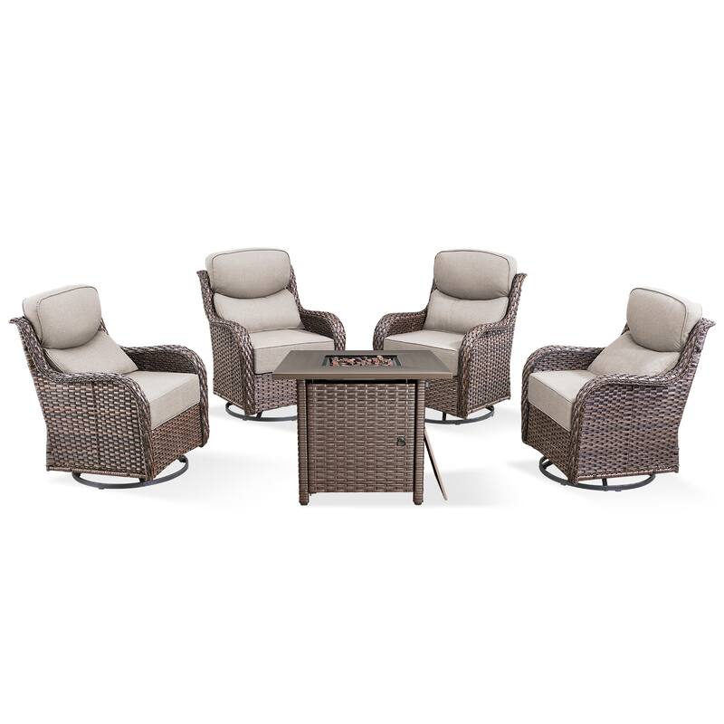 Pocassy Outdoor 6" Swivel Chairs with Fire Pit Table