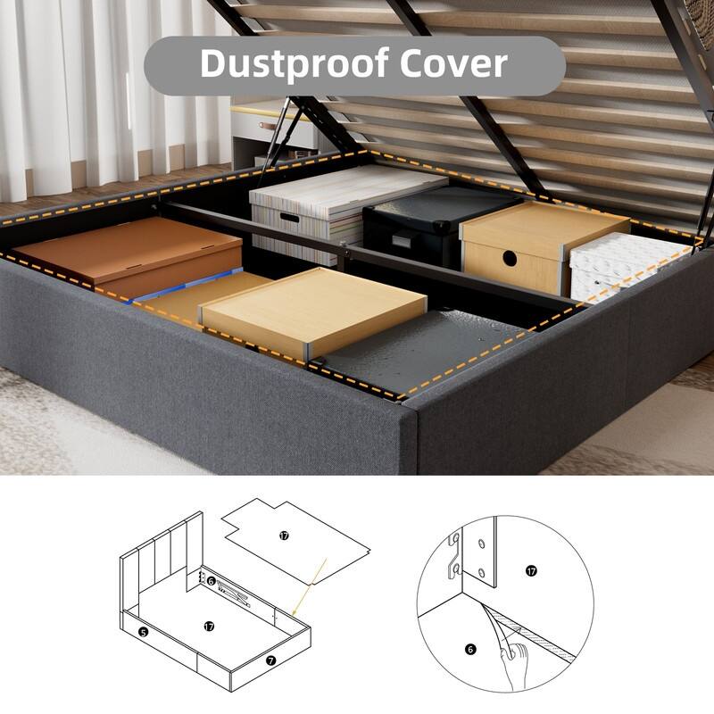 Modern Upholstered Lift-Up Storage Platform Bed with Headboard