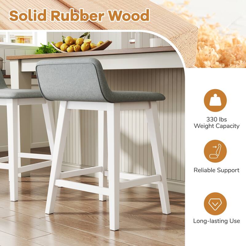 Gymax 24'' Upholstered Barstools w/ Low Back Footrest & Wood Legs for