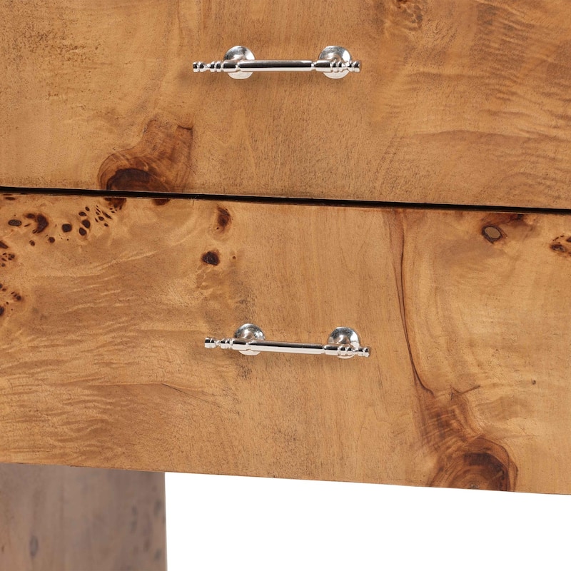 Nebu Modern and Contemporary Natural Mappa Real Burl Wood Nightstand