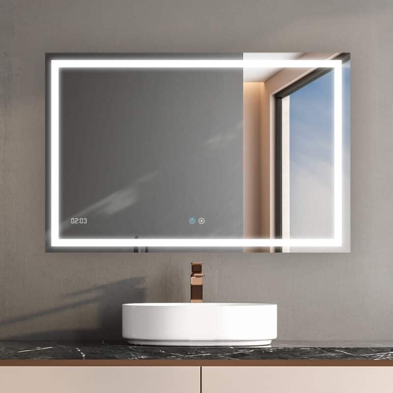 AQUADOM Daytona 40" Led Lighted Mirror for Bathroom Defogger, Digital Clock - 40"x30"x1"